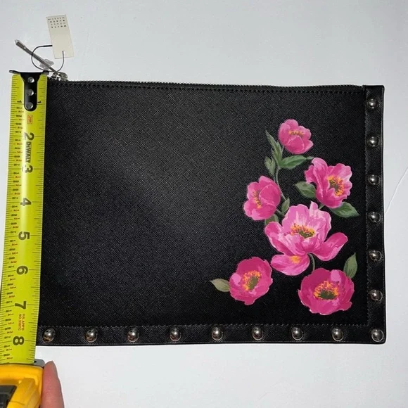 White House Black Market Black Studded Zip Clutch - Picture 4 of 8